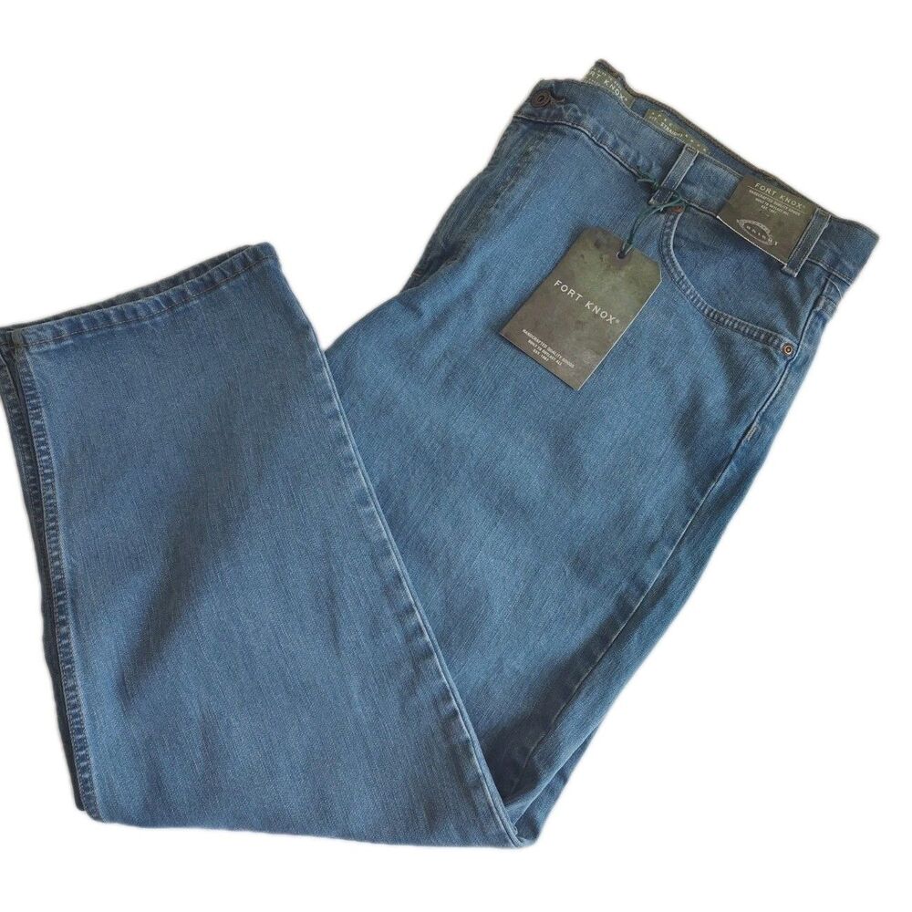 New With Tags Men's Jeans 44x30 Straight Leg Light Wash Fort Knox Premium Denim